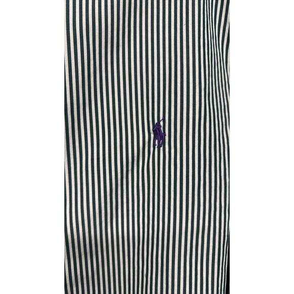 Men's New Ralph Lauren Hunter Green White Striped Custom Fit Button Up Shirt XL - Picture 6 of 6